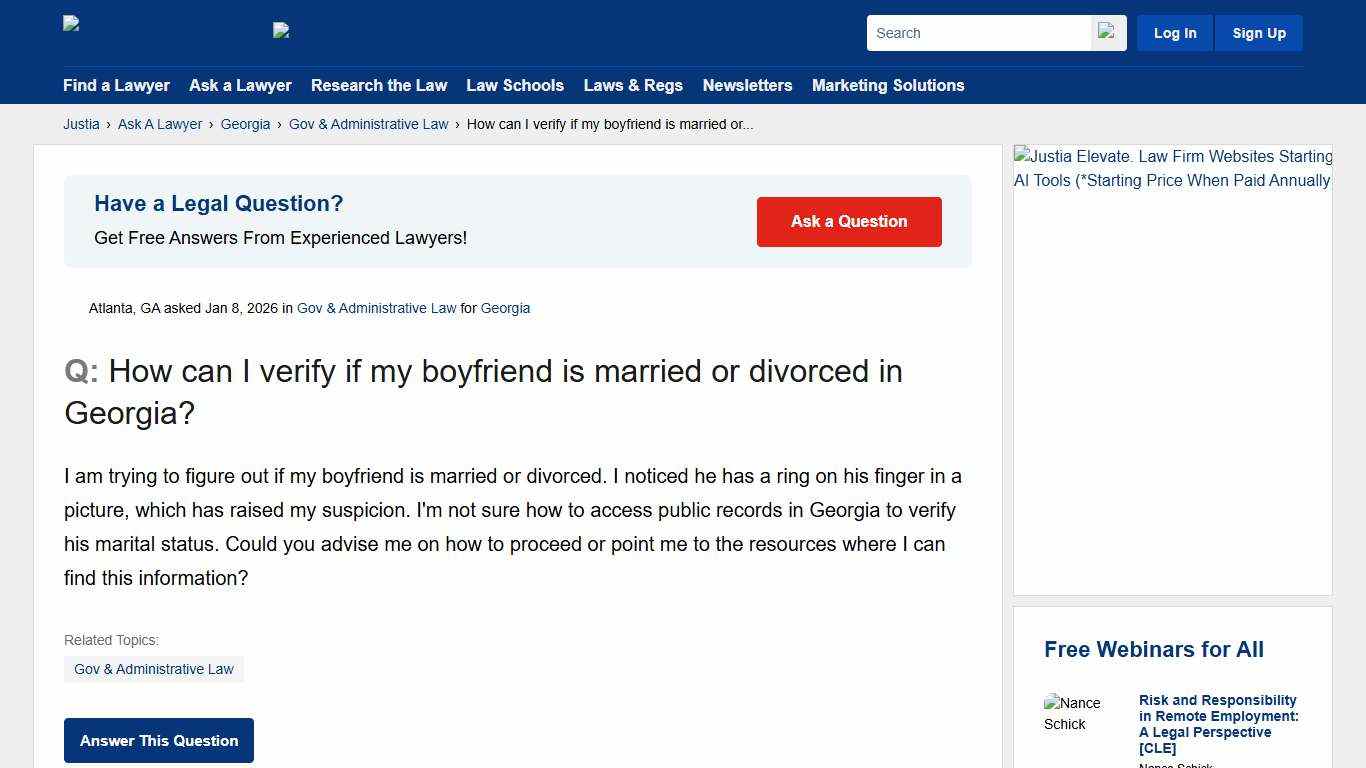 How can I verify if my boyfriend is married or divorced in Georgia? - Georgia Gov & Administrative Law Questions & Answers - Justia Ask A Lawyer